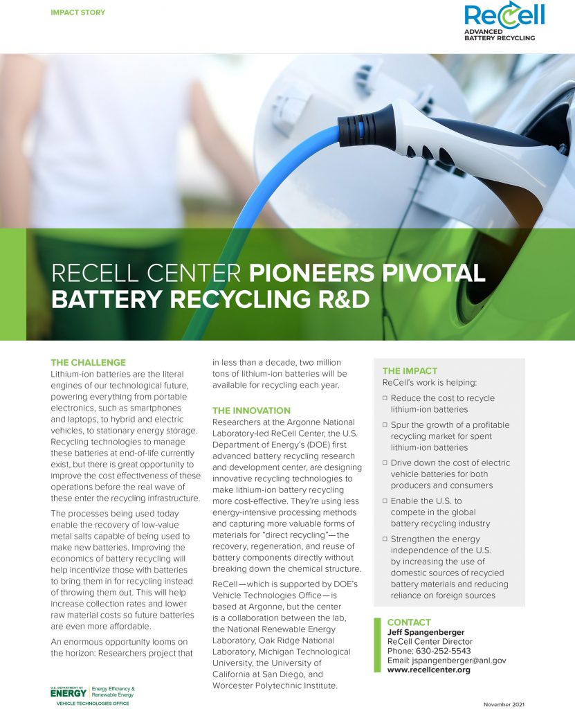 ReCell Center Pioneers Pivotal Battery Recycling R&D